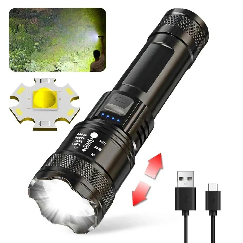 High Power LED Flashlight USB Rechargeable Tactical Torch 7