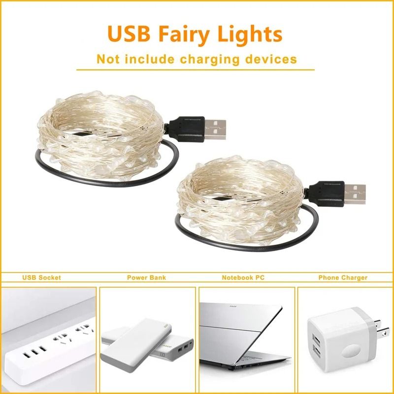 USB LED Fairy Lights Copper Wire String Light For Home Party And Holiday Decor 1M20M 3