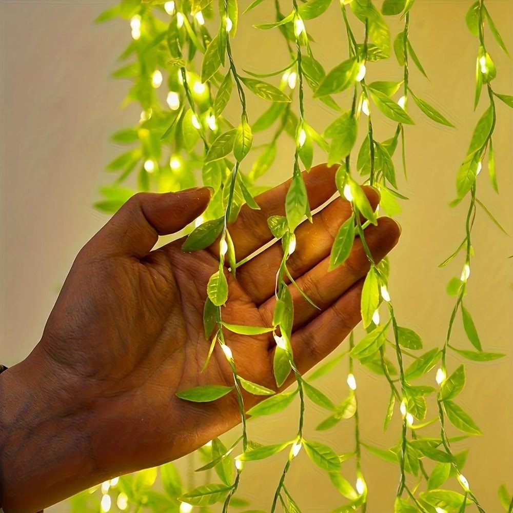 2M 20 Light Always On Battery Box Willow Curtain Lamp Decorative Light String Imitation Leaf Wrough 0