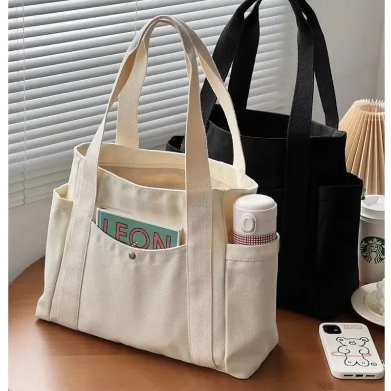 Large Capacity Canvas Tote Bag Work College And Shopping Shoulder Bag 0