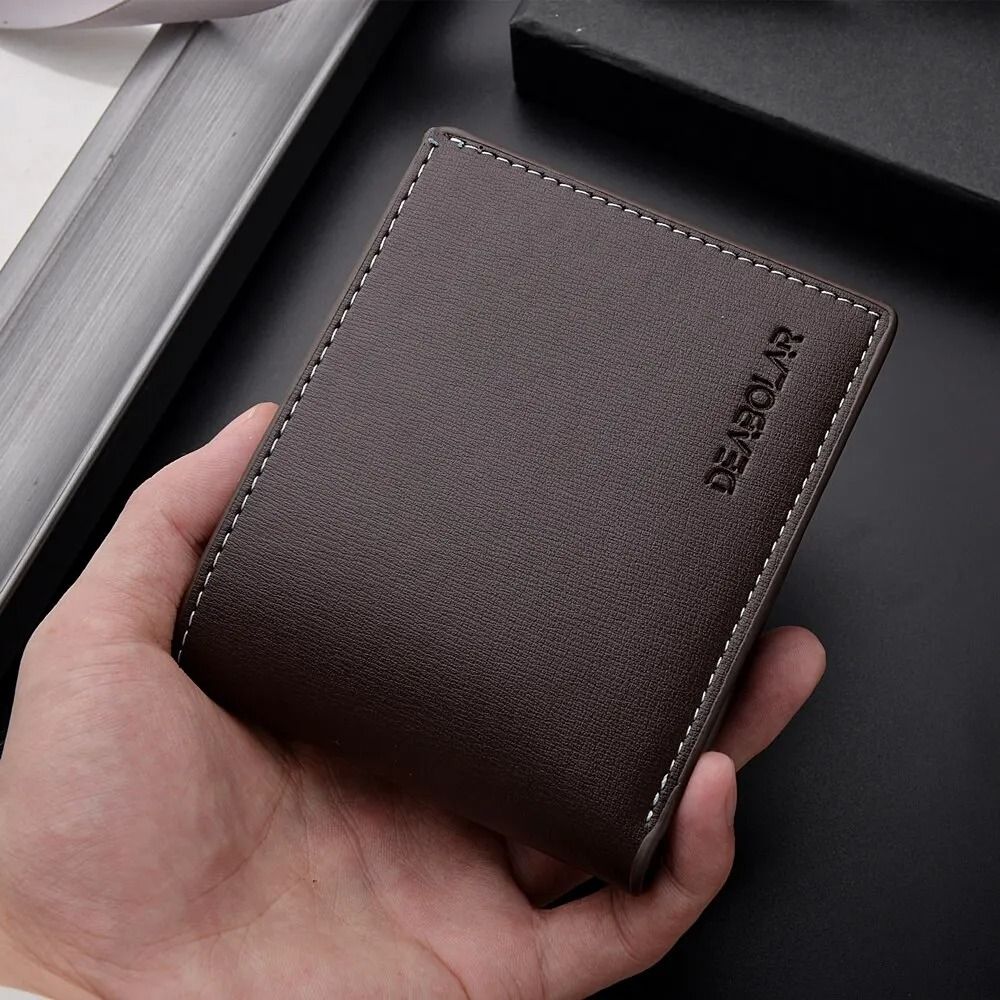 Mens PU Leather Short Wallet Slim Folding Credit Card Holder 5