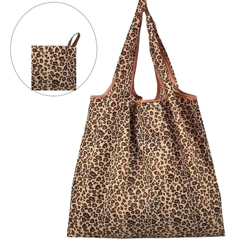 Large Capacity Leopard Print Shopping Bag Foldable And Reusable Handbag For Women 4