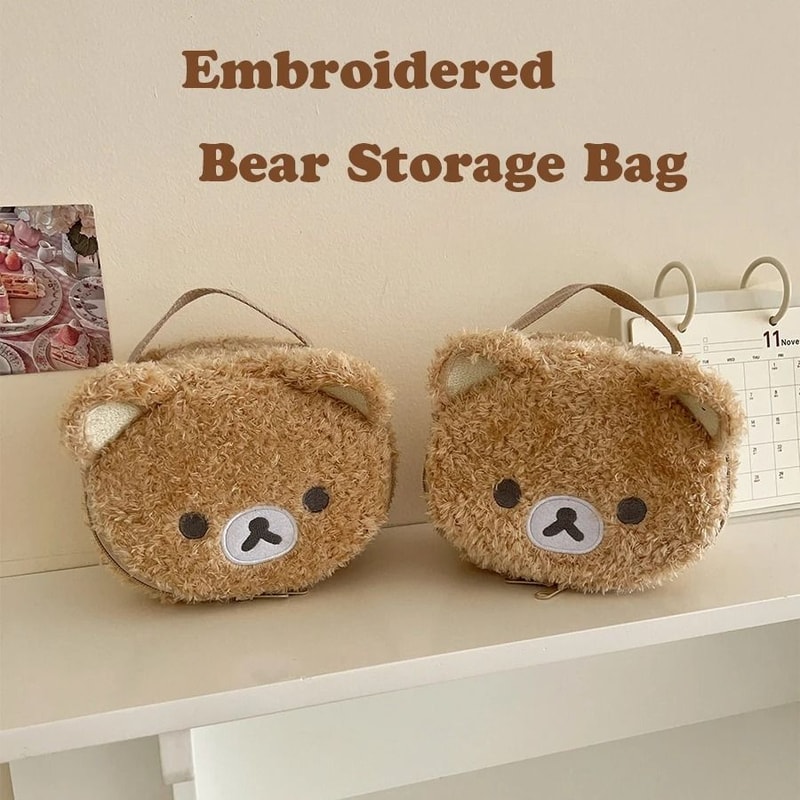 Plush Makeup Case Cute Bear Cosmetic Bag And Jewelry Organizer For Women And Girls 2