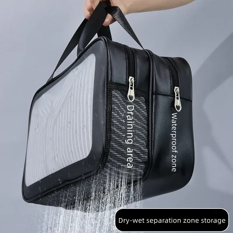 Dry Wet Separation Transparent Makeup Bag Portable PU Travel Cosmetic Organizer 1