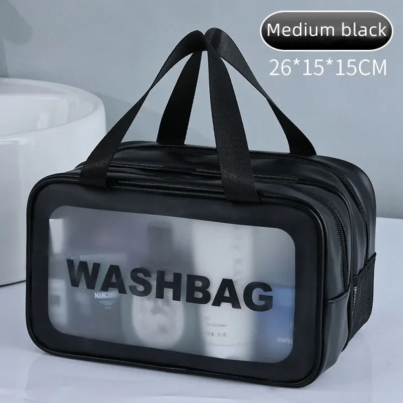 Dry Wet Separation Transparent Makeup Bag Portable PU Travel Cosmetic Organizer 4