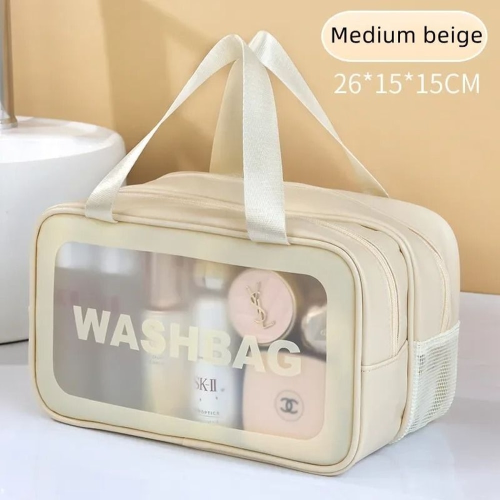 Dry Wet Separation Transparent Makeup Bag Portable PU Travel Cosmetic Organizer 6