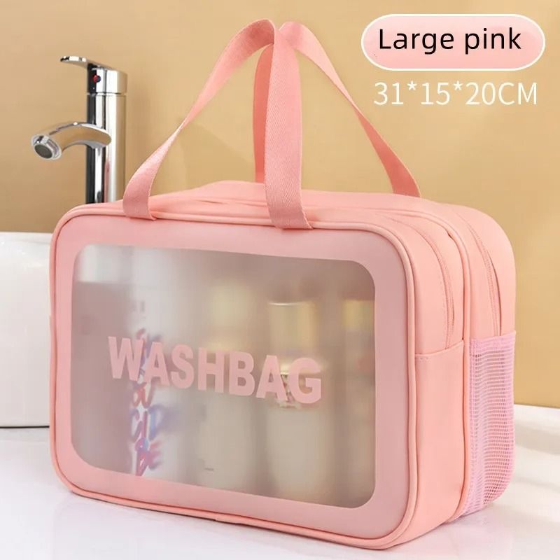 Dry Wet Separation Transparent Makeup Bag Portable PU Travel Cosmetic Organizer 7