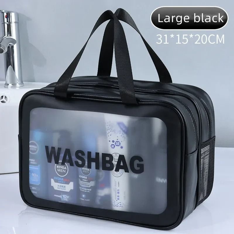 Dry Wet Separation Transparent Makeup Bag Portable PU Travel Cosmetic Organizer 8