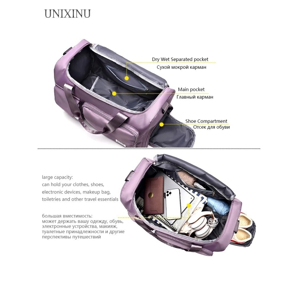 Large Capacity Carry On Travel Duffel Bag With Shoe Compartment Waterproof Weekender Bag For Women 2