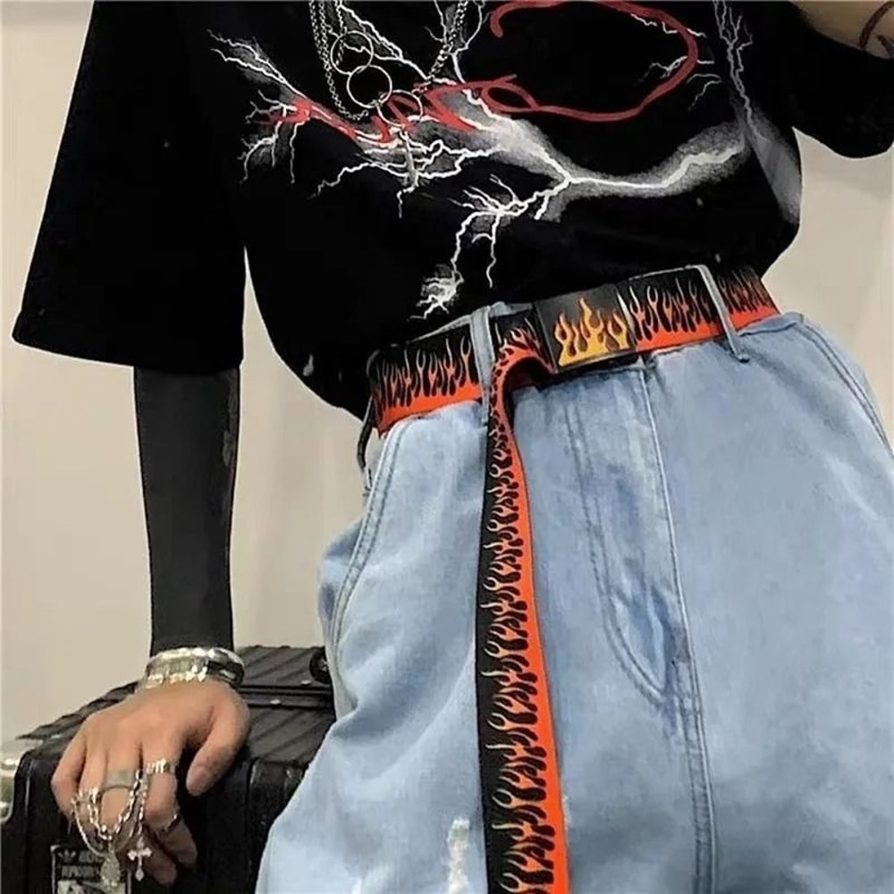 Punk Style Flame Belt Trendy Streetwear Accessory For Men And Women 5