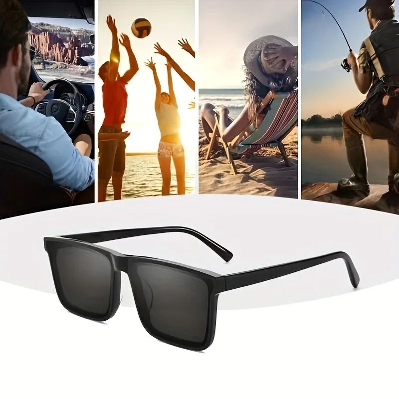 Men Simple Black Square Sunglasses Classic UV Protection Shades For Travel And Driving 6