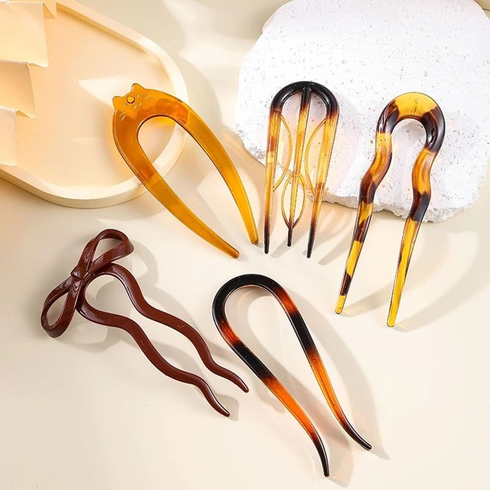 U Shaped Hair Fork Tortoiseshell Acrylic Hairpin For Elegant Everyday Styling 15
