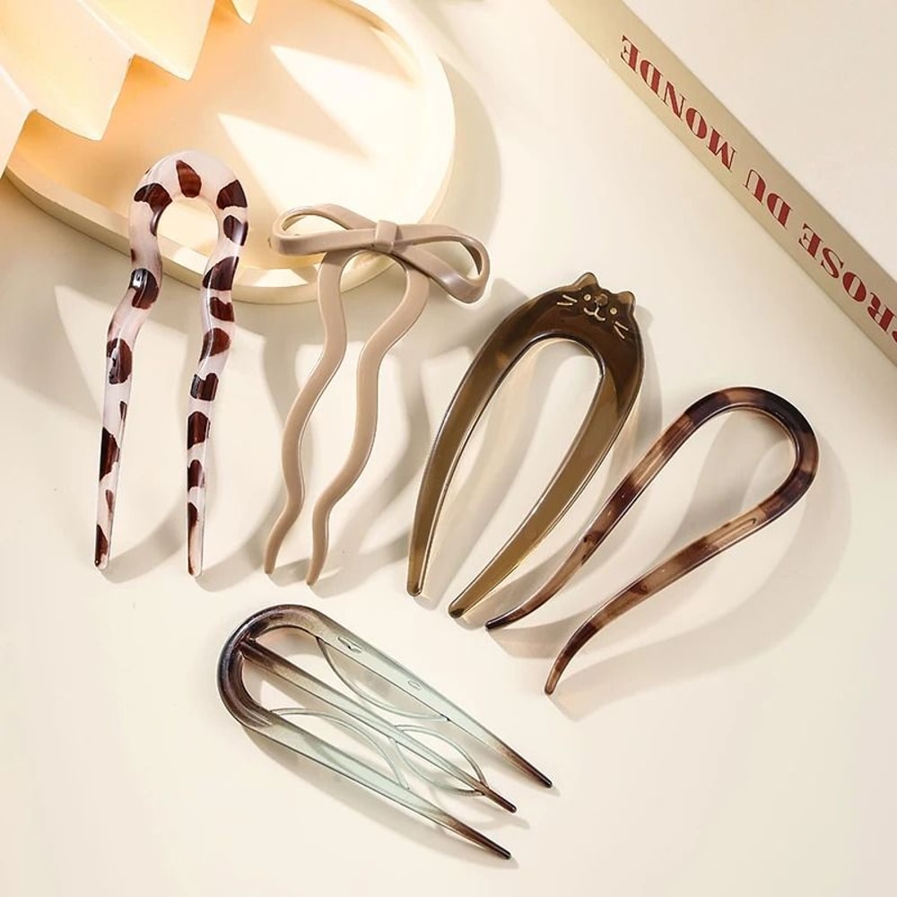 U Shaped Hair Fork Tortoiseshell Acrylic Hairpin For Elegant Everyday Styling 16