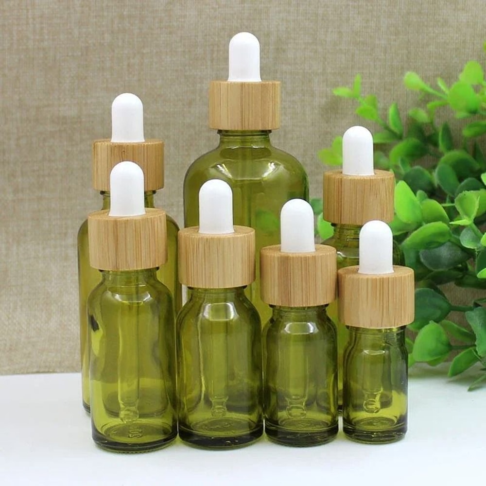 Olive Green Glass Dropper Bottle Refillable Travel Container For Essential Oils And Cosmetics 0