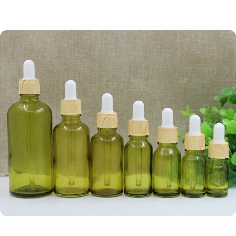 Olive Green Glass Dropper Bottle Refillable Travel Container For Essential Oils And Cosmetics 5
