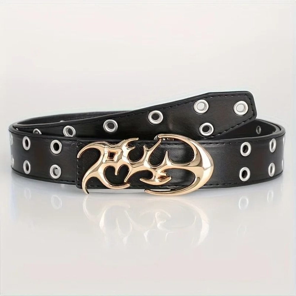 Y2K Hollow PU Leather Fashion Belt For Men And Women Trendy Punk Style Waist Accessory 7