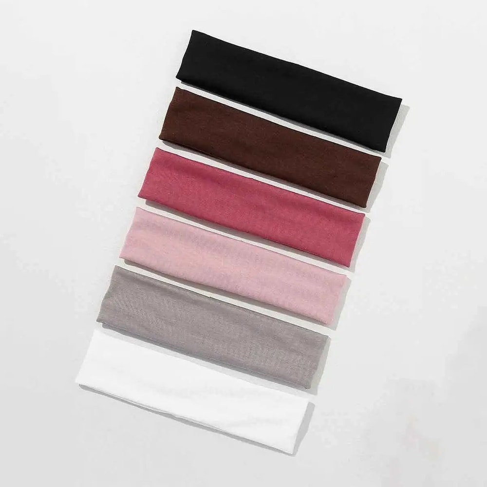 6pcs Basic Solid Color Sports Yoga Headband Sweat Absorbing Elastic Hair Bands For Men And Women 7