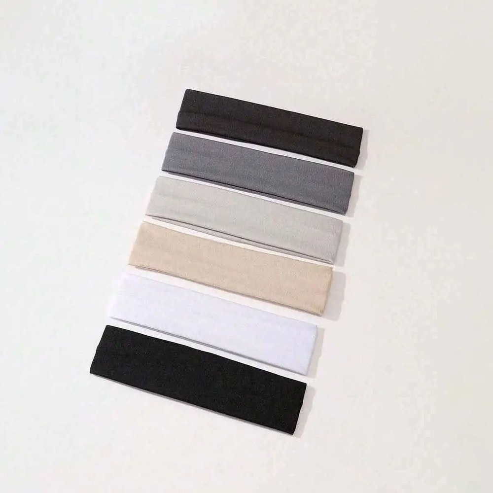 6pcs Basic Solid Color Sports Yoga Headband Sweat Absorbing Elastic Hair Bands For Men And Women 10