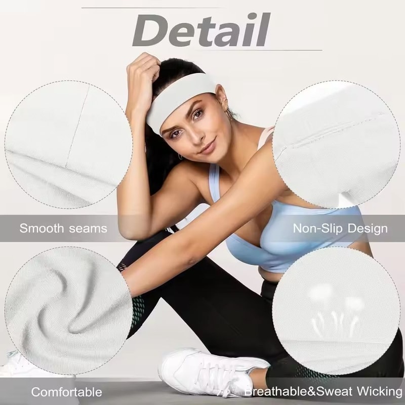 6pcs Basic Solid Color Sports Yoga Headband Sweat Absorbing Elastic Hair Bands For Men And Women 4