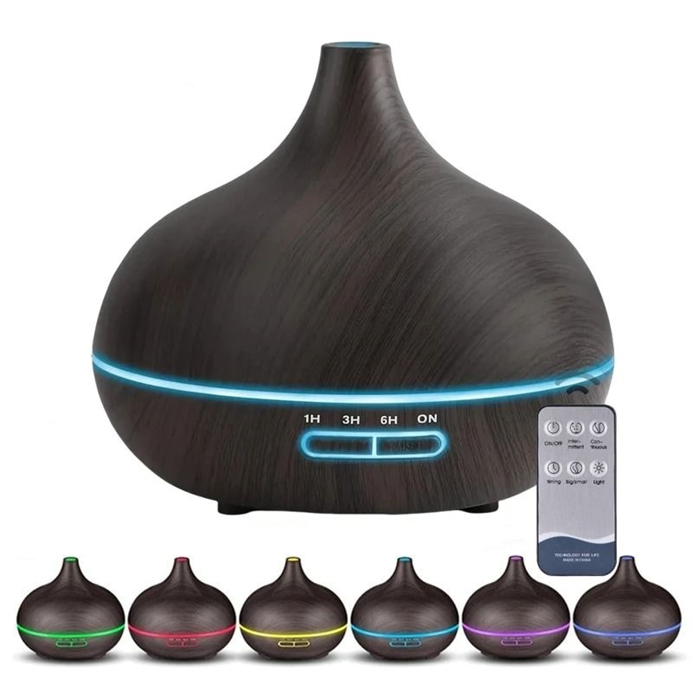 550ml Wood Grain USB Aroma Diffuser With Remote Control And LED Lights Essential Oil Air Humidifie 1