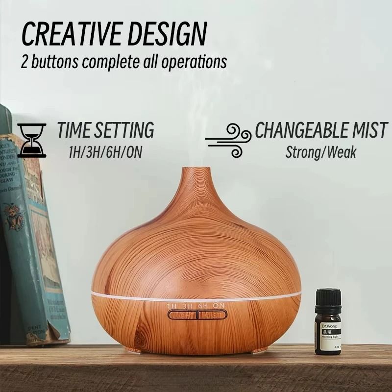 500ml Wood Grain Ultrasonic Aroma Diffuser With Remote Control And 7 LED Lights 0