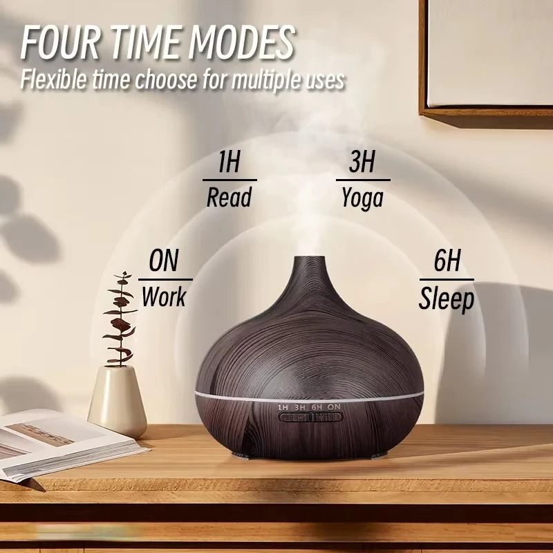500ml Wood Grain Ultrasonic Aroma Diffuser With Remote Control And 7 LED Lights 2
