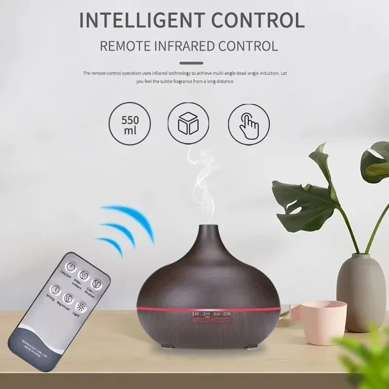 500ml Wood Grain Ultrasonic Aroma Diffuser With Remote Control And 7 LED Lights 3