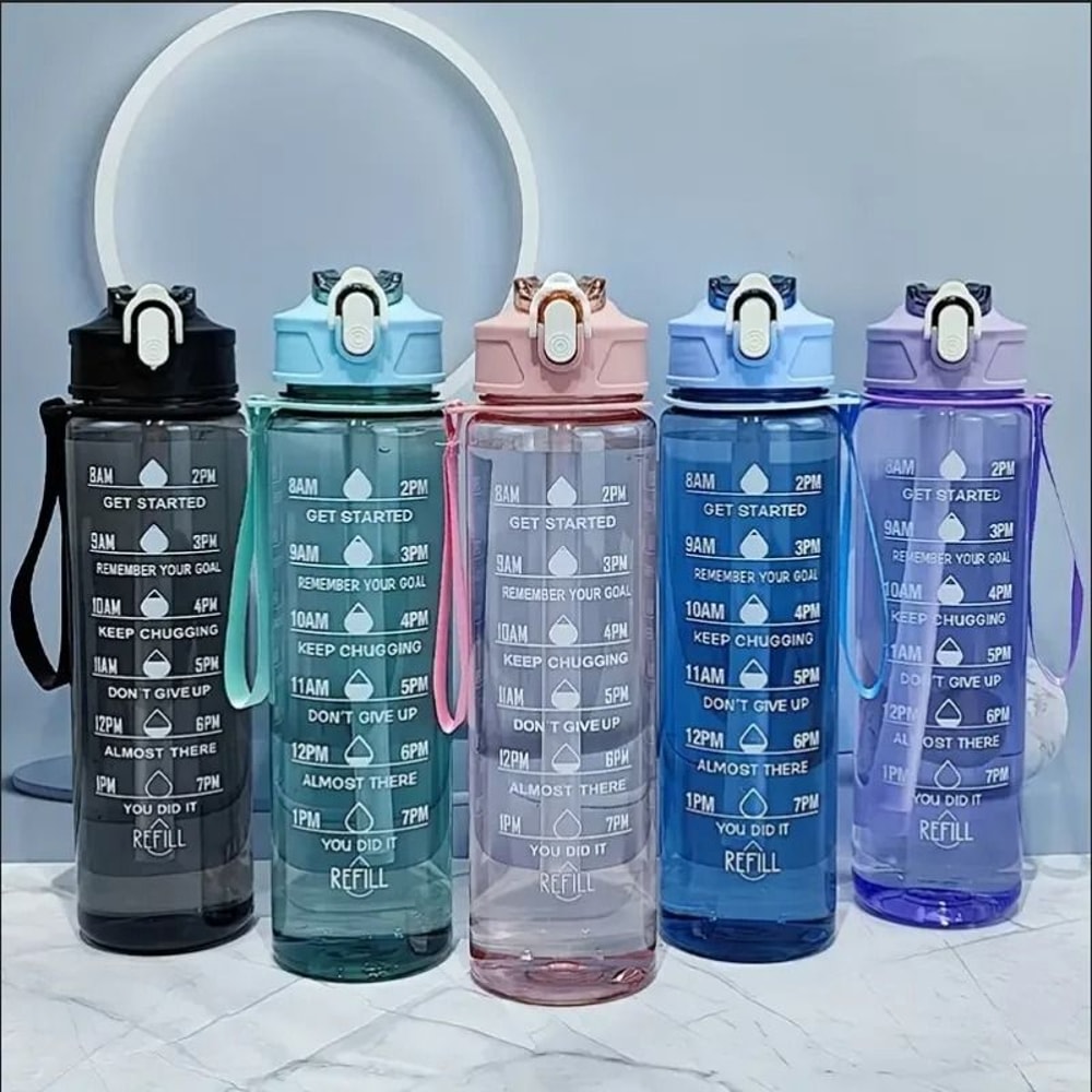 800ml Sports Water Bottle LeakProof Motivational Drinking Cup With Time Marker 0
