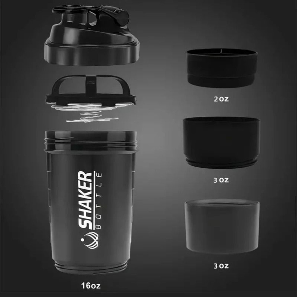 2Tier Shaker Bottle With Powder Storage Ideal For Protein Shakes Gym And Fitness 3