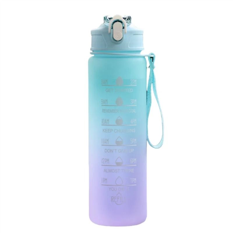 Motivational Sports Water Bottle With Time Markers And Leak Proof Straw 13