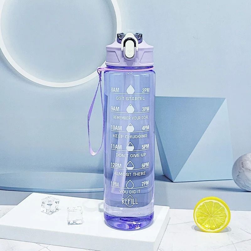 Motivational Sports Water Bottle With Time Markers And Leak Proof Straw 15