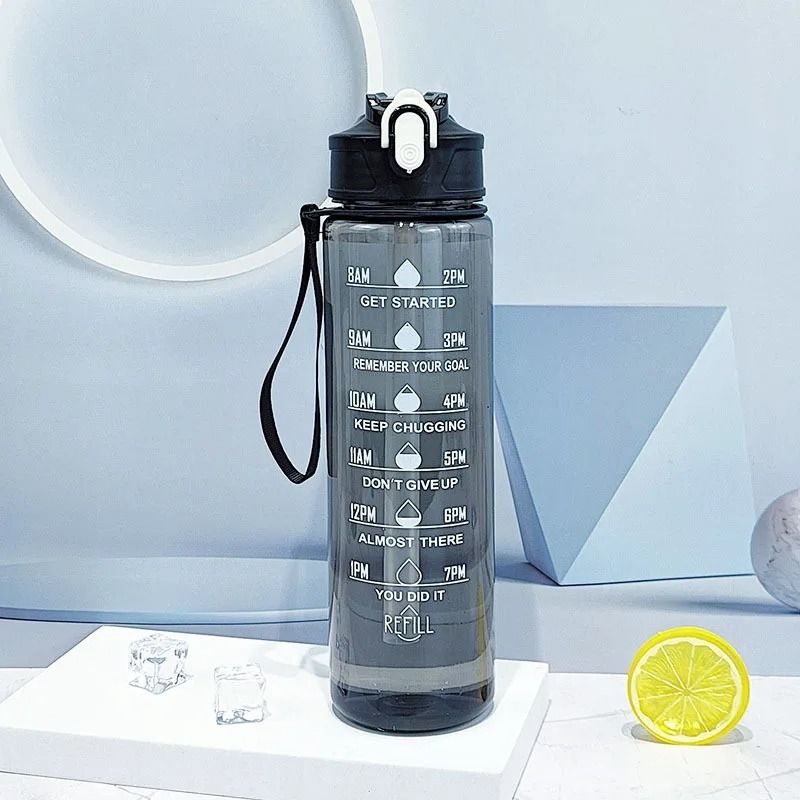 Motivational Sports Water Bottle With Time Markers And Leak Proof Straw 16