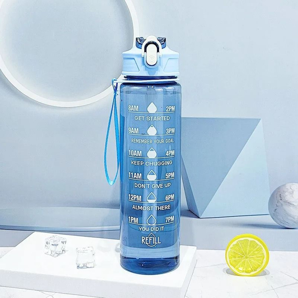 Motivational Sports Water Bottle With Time Markers And Leak Proof Straw 17