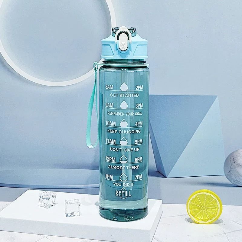 Motivational Sports Water Bottle With Time Markers And Leak Proof Straw 18