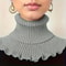 Fashionable Black And White Knitted False Neck Scarf With Elegant Ruffle Edge 1