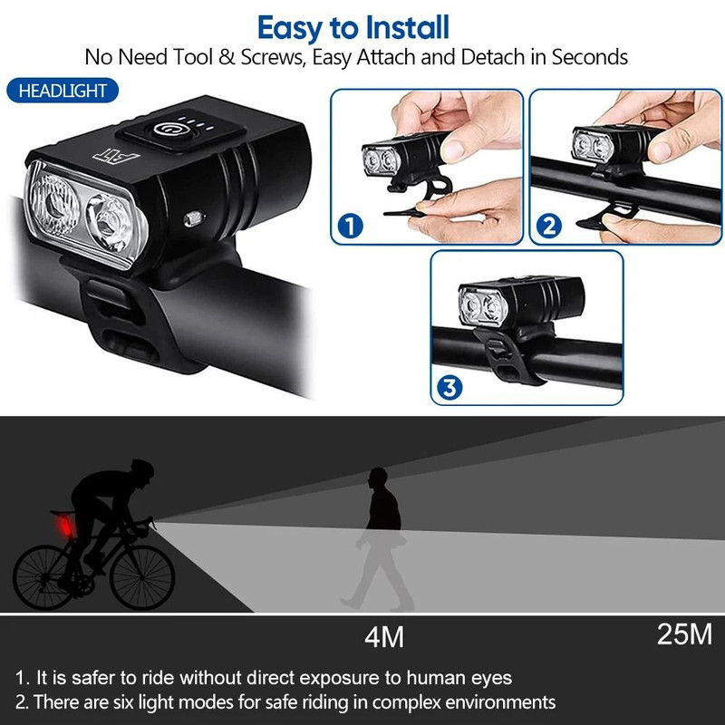 LED Bicycle Front Light Type C Rechargeable Bike Headlamp 1