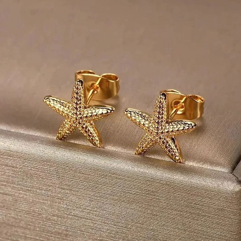 Vintage Summer Starfish Stainless Steel Stud Earrings For Women 0