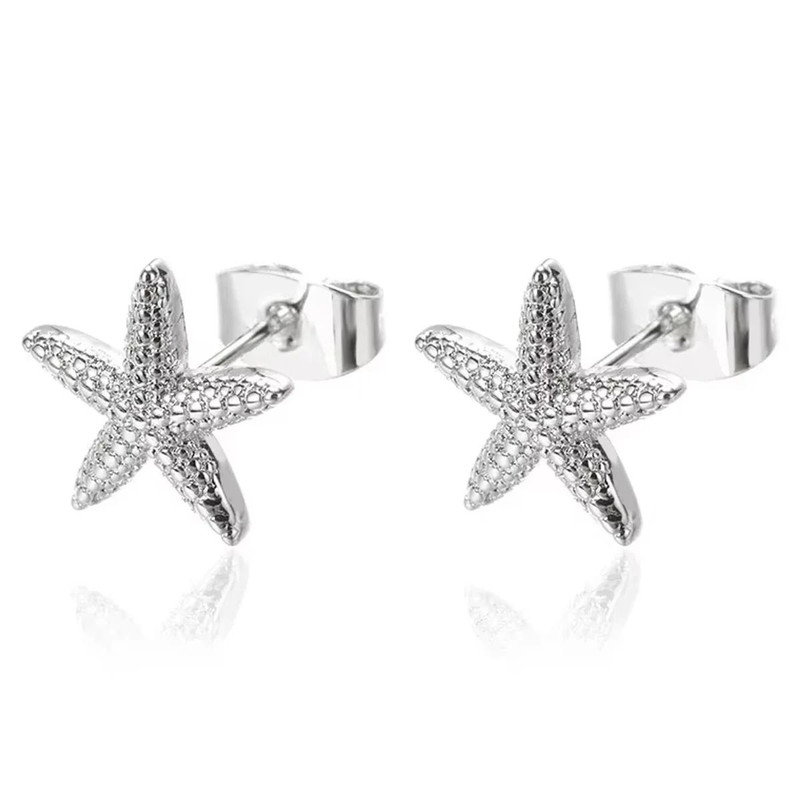 Vintage Summer Starfish Stainless Steel Stud Earrings For Women 2
