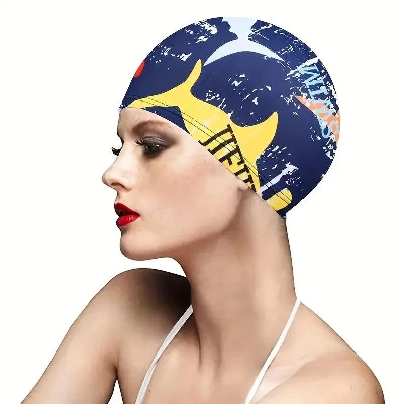 Waterproof Leaf Print Swimming Cap With Ear Protection And Non Slip Design For Adults 1