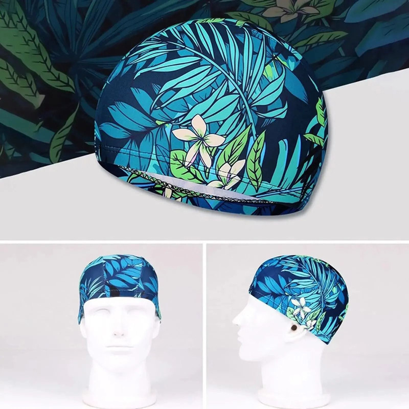 Waterproof Leaf Print Swimming Cap With Ear Protection And Non Slip Design For Adults 3
