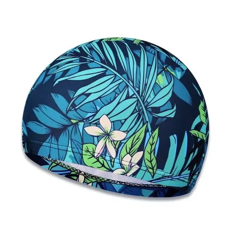 Waterproof Leaf Print Swimming Cap With Ear Protection And Non Slip Design For Adults 6
