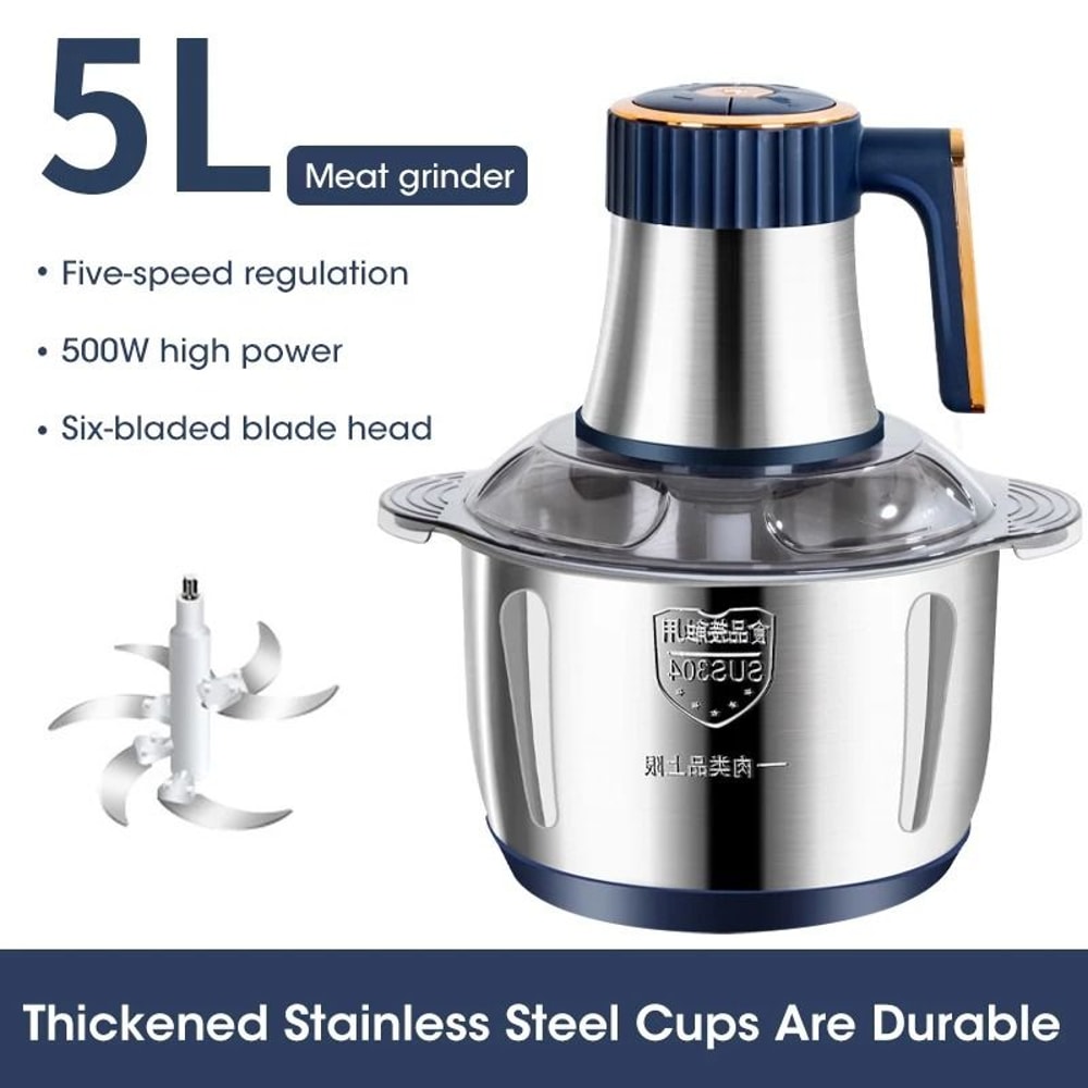 5L Electric Meat Grinder And Food Processor Stainless Steel Five Speed Chopper 7