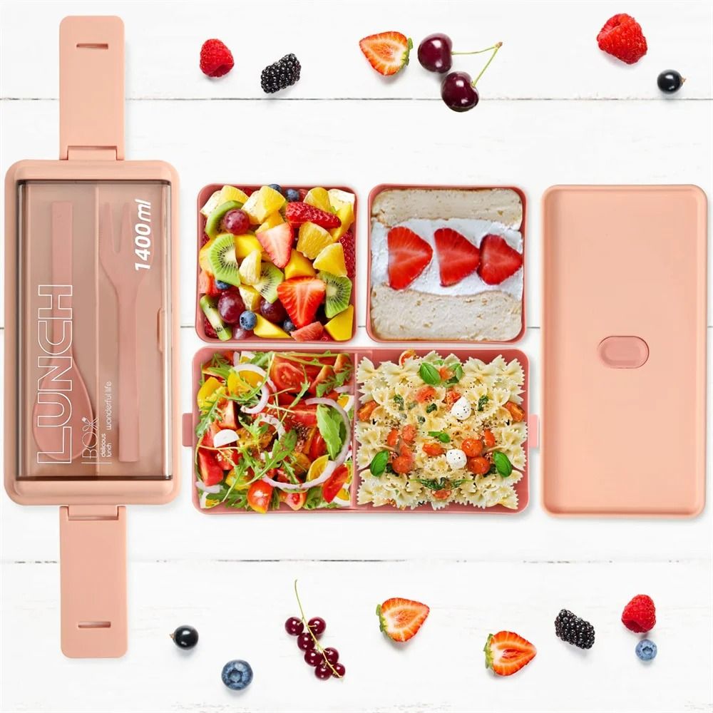 Double Layer Portable Lunch Box For Kids With Fork And Spoon Microwave Safe Bento Food Container 1