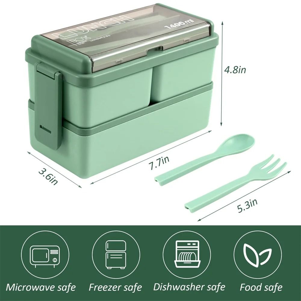 Double Layer Portable Lunch Box For Kids With Fork And Spoon Microwave Safe Bento Food Container 3