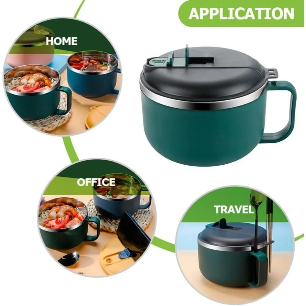 Stainless Steel Noodle Bowl Set With Handle And Lid 1L 3