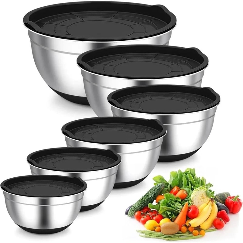 Stainless Steel Mixing Bowl With Lid And Non Slip Silicone Base 0