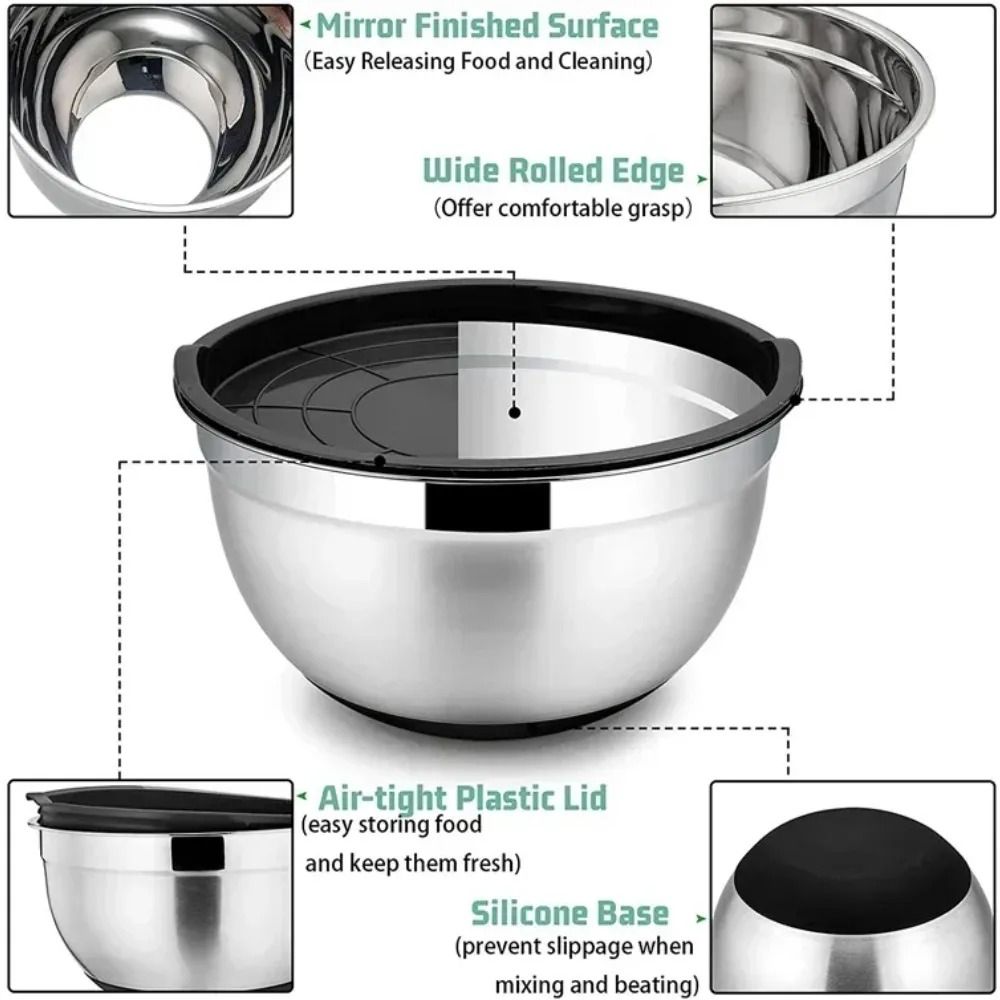 Stainless Steel Mixing Bowl With Lid And Non Slip Silicone Base 1