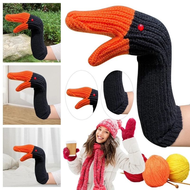 Creative Goose Shape Knitting Gloves Unisex Cartoon Swan Mittens Full Finger Winter Warm Gloves 2