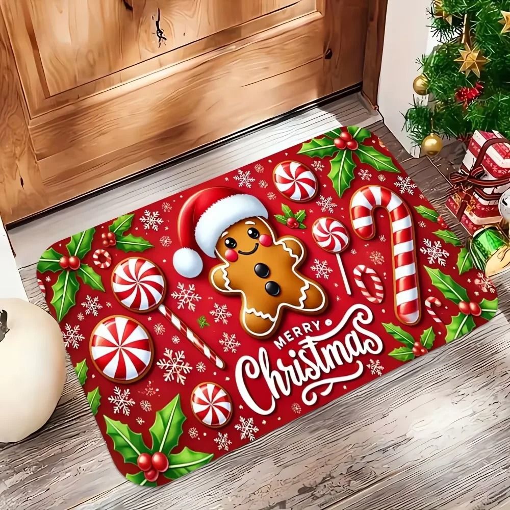 Christmas Carpet Gingerbread Man Doormat Soft Welcome Mat Living Room Rug For Bedroom Outdoor Home 3