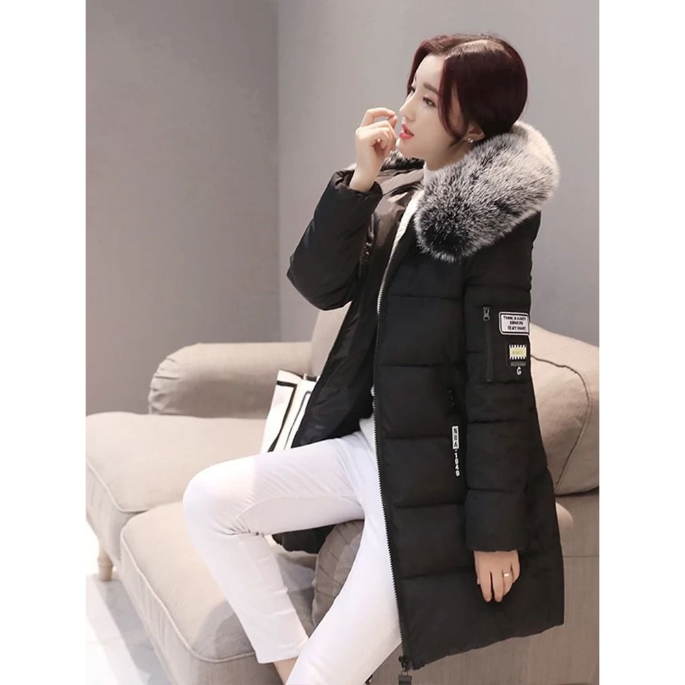 Women Winter Hooded Fur Collar Parka Coat 3